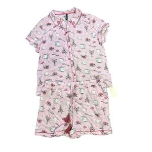 Jaclyn Intimates Lilac Diner Date Pajama Set Short Sleeve Shorts NWT Large